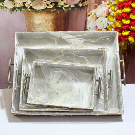 3 Pc Fancy Gift Basket Set | Luxury Wedding Gift Hamper | Decorative Mehndi Basket Set